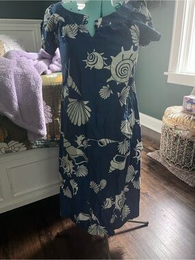 M/L Vintage  Blue Tiki  Print Women's Dress